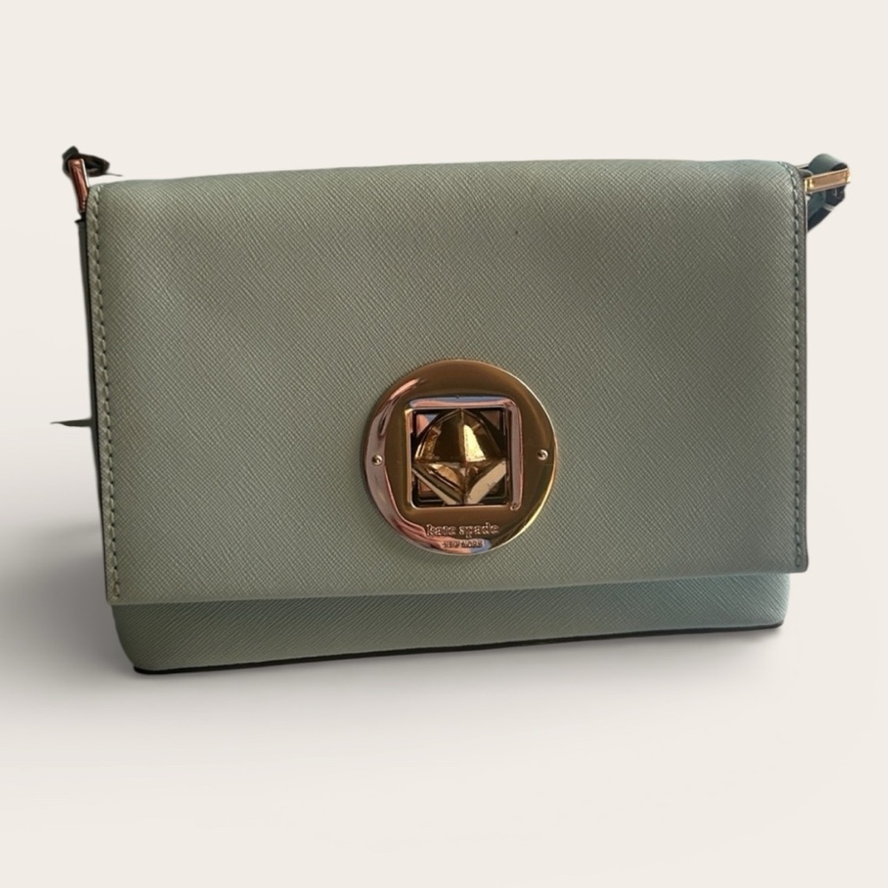 Kate Spade Newbury Lane turnlock crossbody Hydrangea blue saffiano leather chic